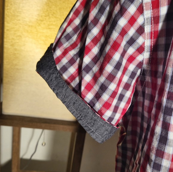 MBX Denim Wear Men's Short Sleeve Button Shirt Red/Blue Size M - Picture 6 of 16